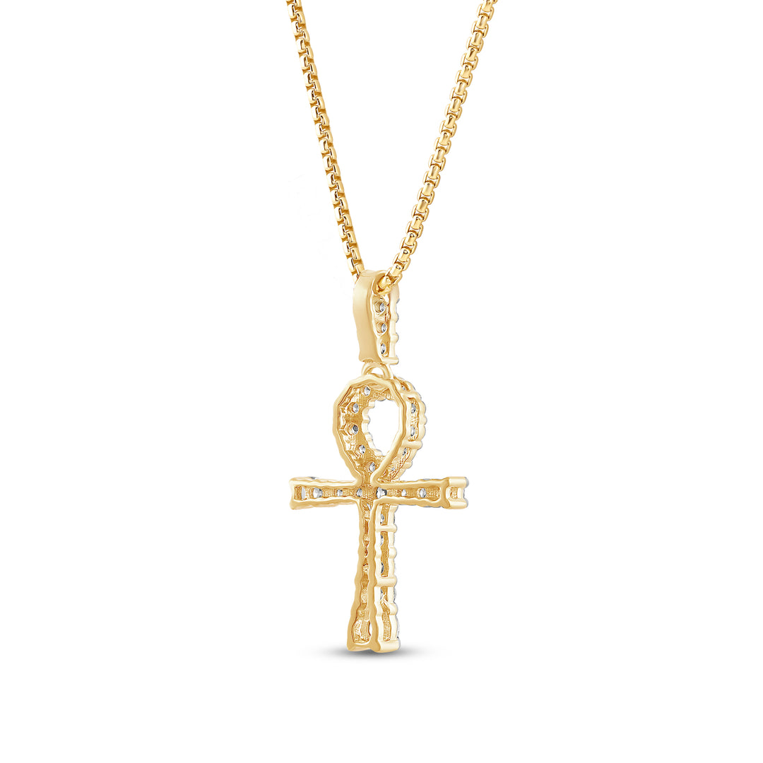 ANKH MEN'S DRIPZ NECKLACE  with Cubic Zirconia Stones and 14K Yellow Gold over Sterling Silver