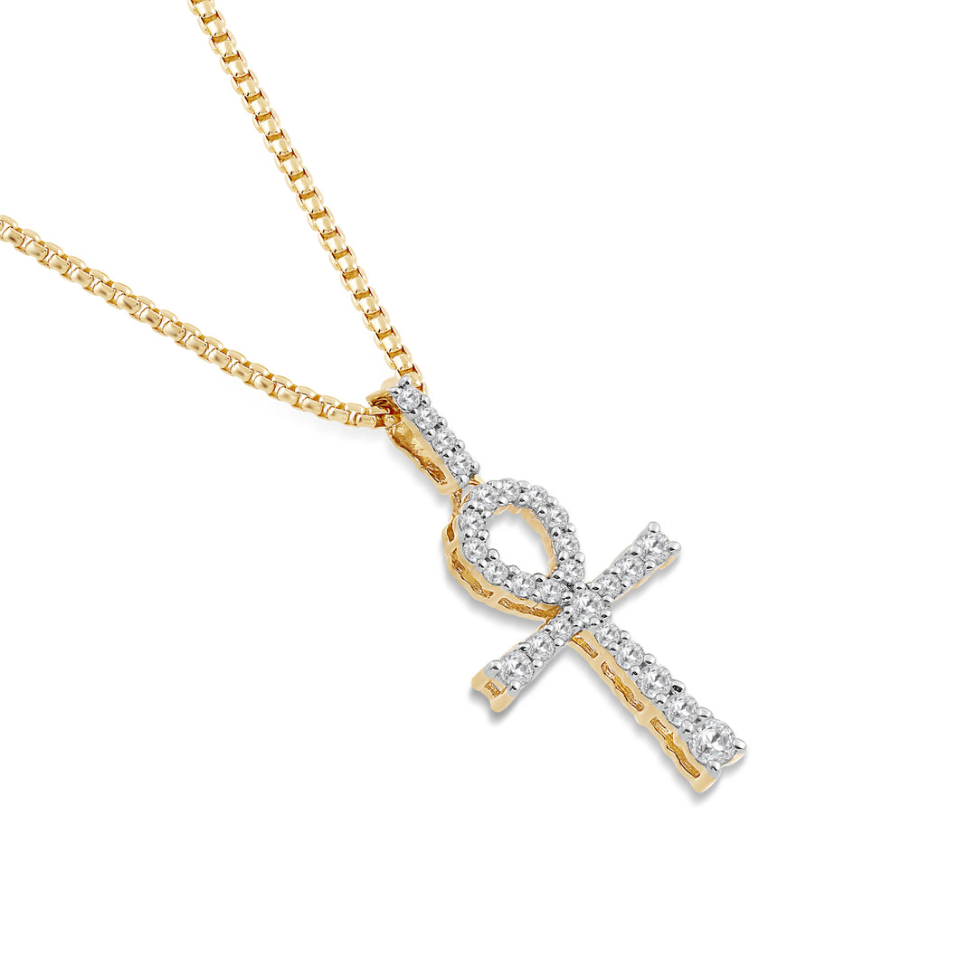 ANKH MEN'S DRIPZ NECKLACE  with Cubic Zirconia Stones and 14K Yellow Gold over Sterling Silver