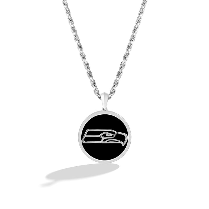 NFL SEATTLE SEAHAWKS UNISEX SILVER AND BLACK ONYX PENDNAT