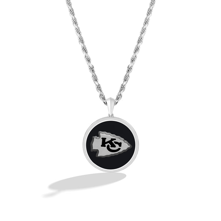 NFL KANSAS CITY CHIEFS UNISEX SILVER AND BLACK ONYX PENDNAT