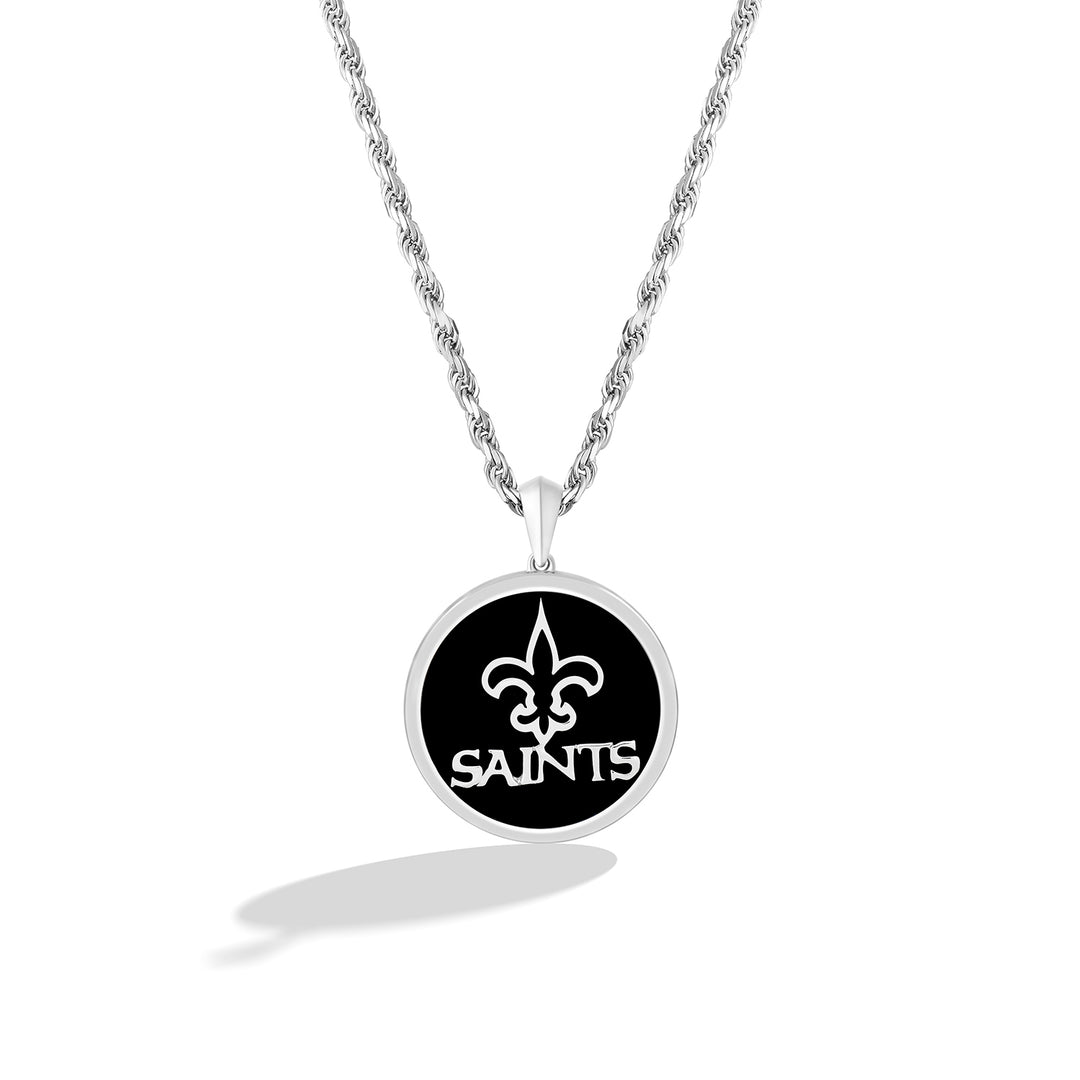 NFL NEW ORLEANS SAINTS UNISEX SILVER AND BLACK ONYX PENDNAT