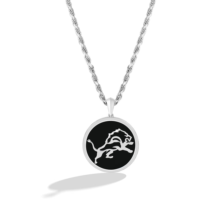 NFL DETROIT LIONS UNISEX SILVER AND BLACK ONYX PENDNAT