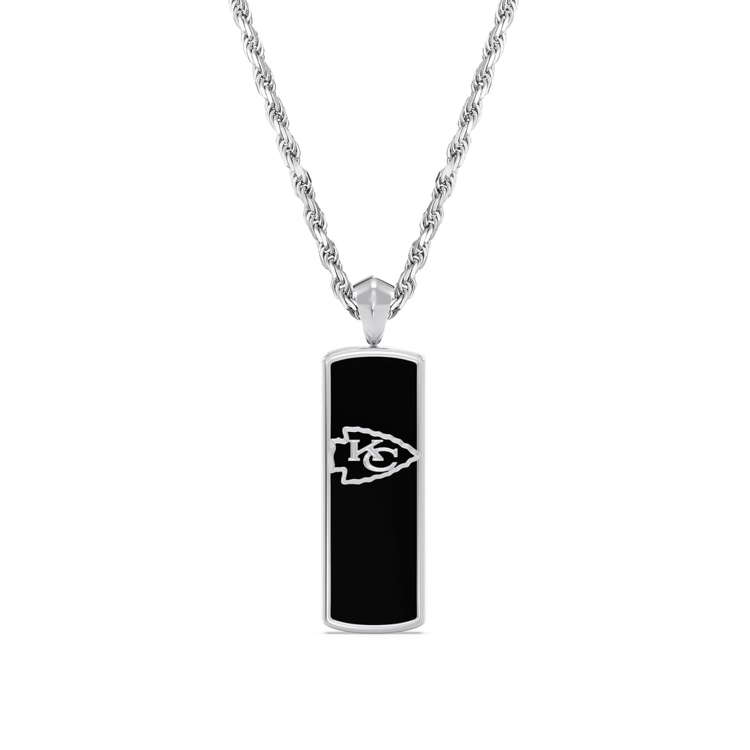 NFL KANSAS CITY CHIEFS UNISEX ONYX PENDANT 
with 1/10 CTTW Diamonds and Sterling Silver