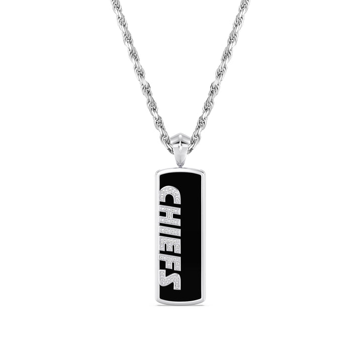 NFL KANSAS CITY CHIEFS UNISEX ONYX PENDANT 
with 1/10 CTTW Diamonds and Sterling Silver