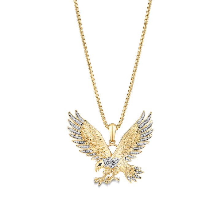 EAGLE MEN'S DRIPZ NECKLACE with Cubic Zirconia Stones and 14K Yellow Gold over Sterling Silver