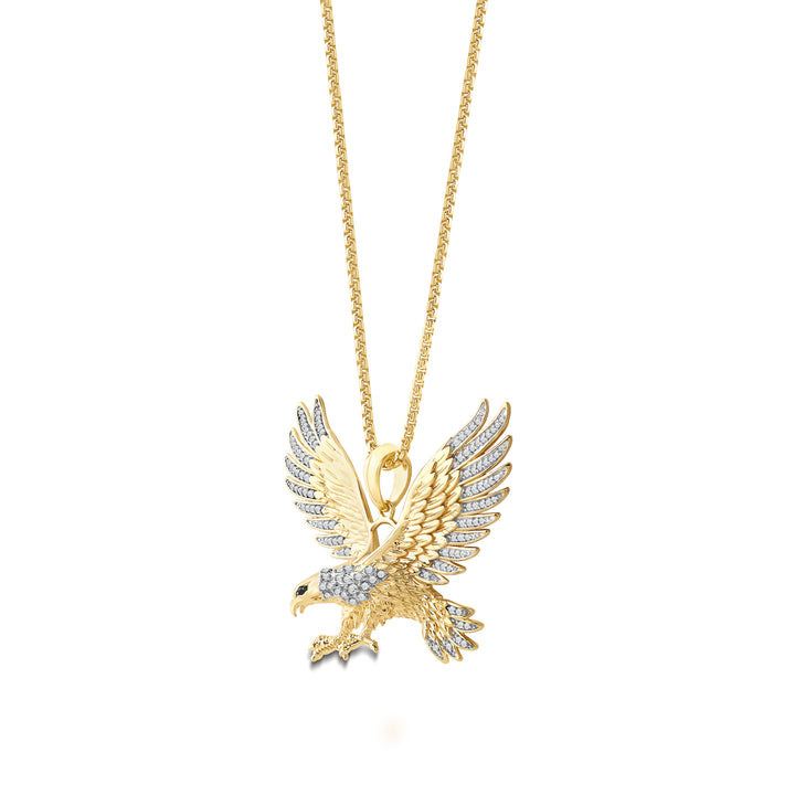 EAGLE MEN'S DRIPZ NECKLACE with Cubic Zirconia Stones and 14K Yellow Gold over Sterling Silver