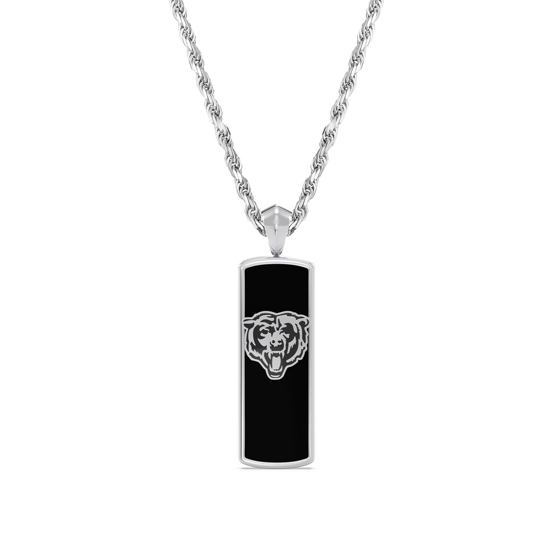 NFL CHICAGO BEARS UNISEX ONYX PENDANT with 1/10 CTTW Diamonds and Sterling Silver