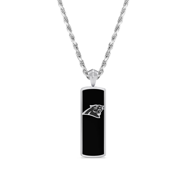 NFL CAROLINA PANTHERS UNISEX ONYX PENDANT 
with 1/10 CTTW Diamonds and Sterling Silver
