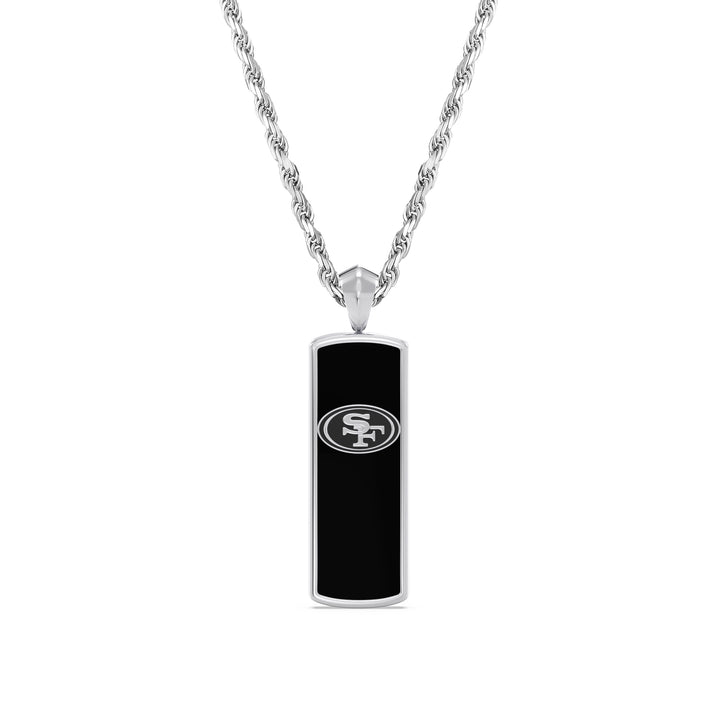 NFL SAN FRANCISCO 49ERS UNISEX ONYX PENDANT 
with 1/10 CTTW Diamonds and Sterling Silver