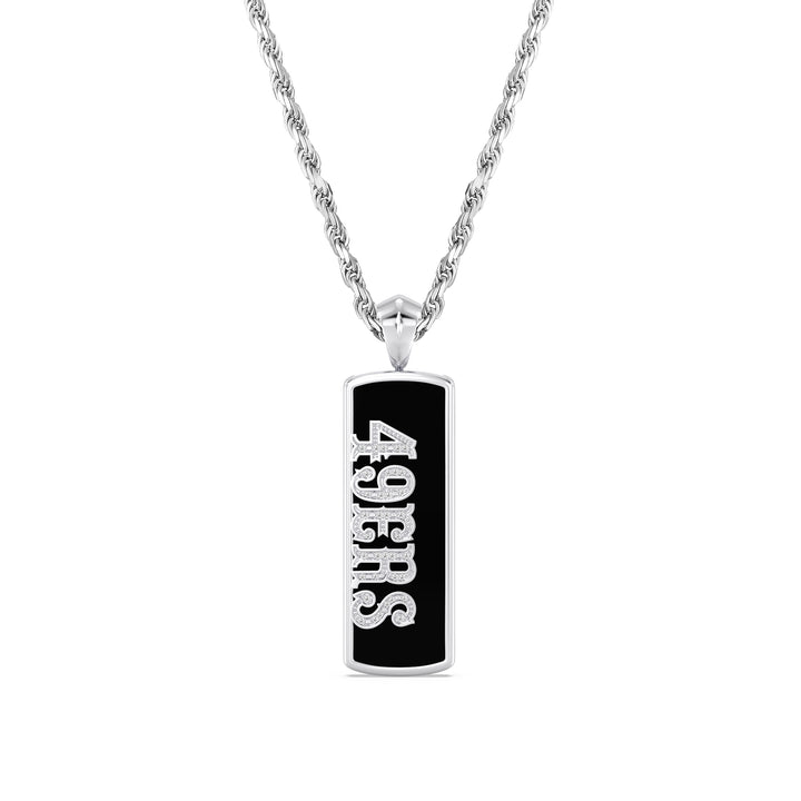 NFL SAN FRANCISCO 49ERS UNISEX ONYX PENDANT 
with 1/10 CTTW Diamonds and Sterling Silver