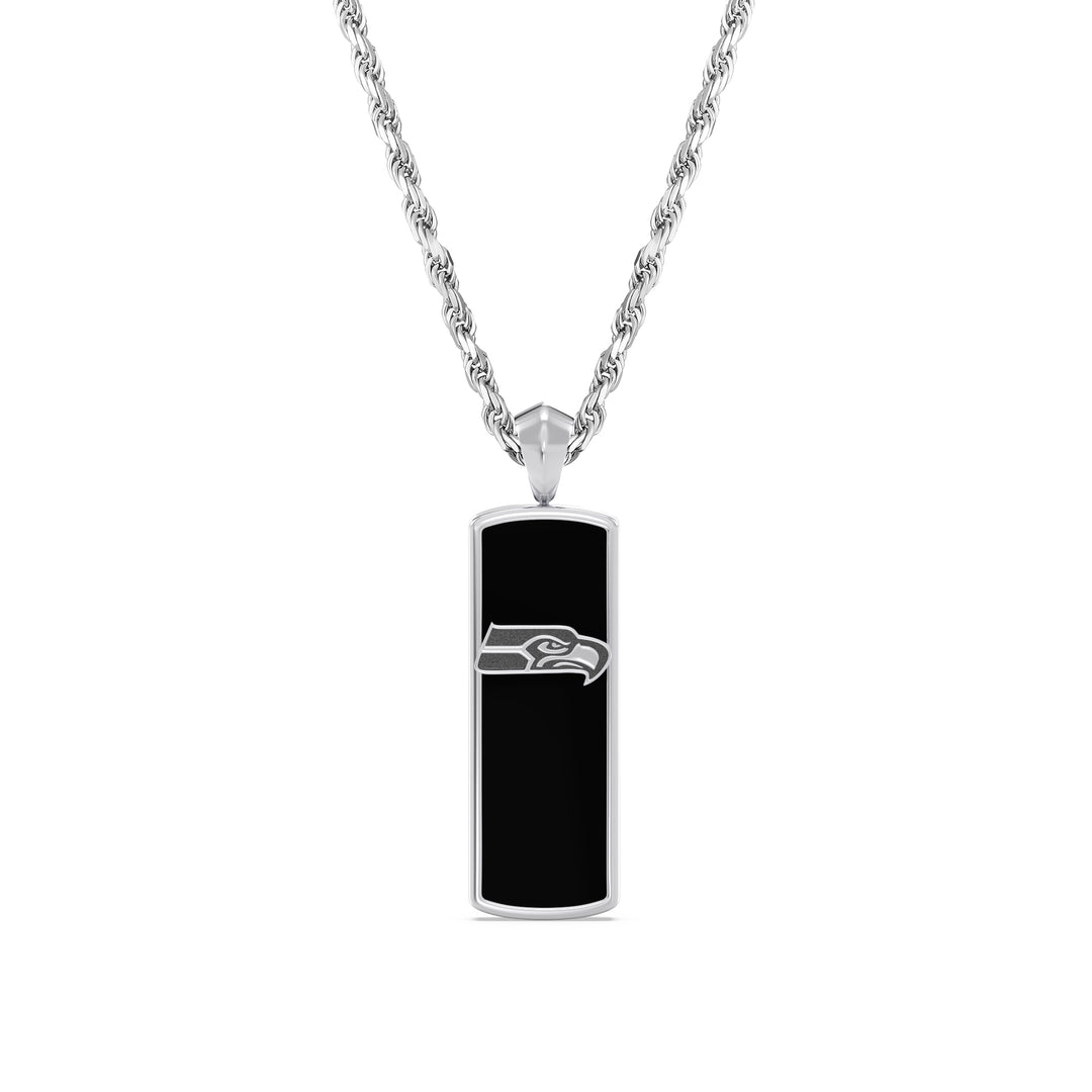 NFL SEATTLE SEAHAWKS UNISEX ONYX PENDANT
 with 1/10 CTTW Diamonds and Sterling Silver