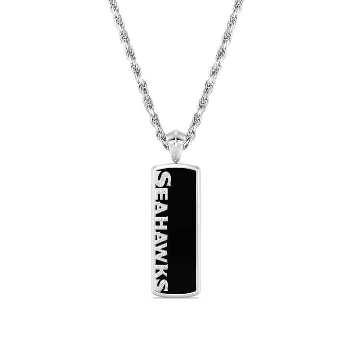 NFL SEATTLE SEAHAWKS UNISEX ONYX PENDANT
 with 1/10 CTTW Diamonds and Sterling Silver