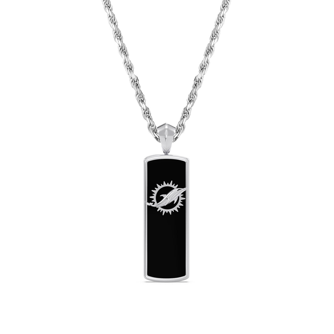 NFL MIAMI DOLPHINS UNISEX ONYX PENDANT
 with 1/10 CTTW Diamonds and Sterling Silver