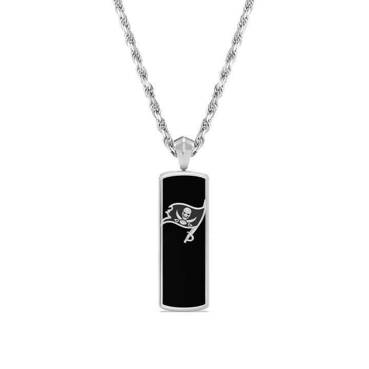 NFL TAMPA BAY BUCCANEERS UNISEX ONYX PENDANT 
with 1/10 CTTW Diamonds and Sterling Silver