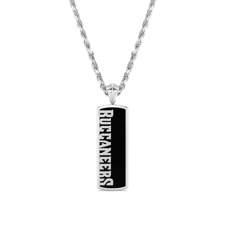 NFL TAMPA BAY BUCCANEERS UNISEX ONYX PENDANT 
with 1/10 CTTW Diamonds and Sterling Silver