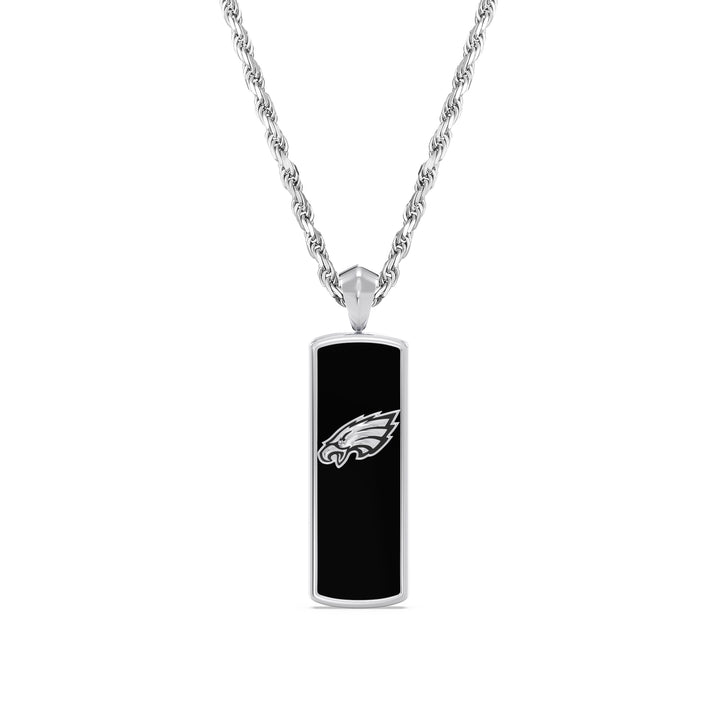NFL PHILADELPHIA EAGLES UNISEX ONYX PENDANT 
with 1/10 CTTW Diamonds and Sterling Silver