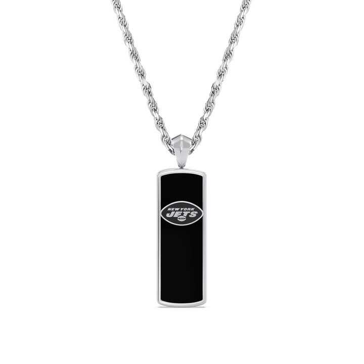 NFL NEW YORK JETS UNISEX ONYX PENDANT
 with 1/10 CTTW Diamonds and Sterling Silver