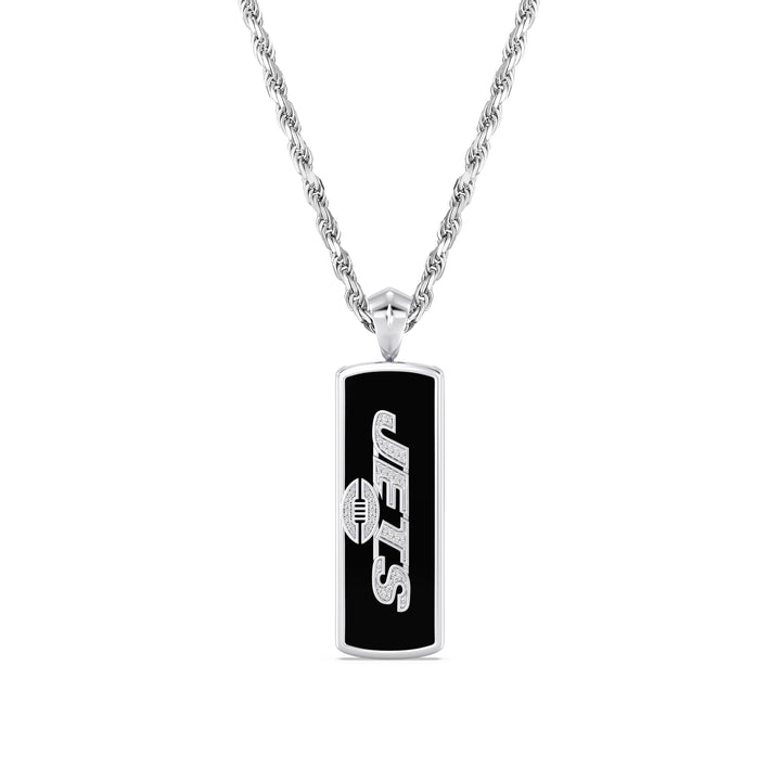 NFL NEW YORK JETS UNISEX ONYX PENDANT
 with 1/10 CTTW Diamonds and Sterling Silver