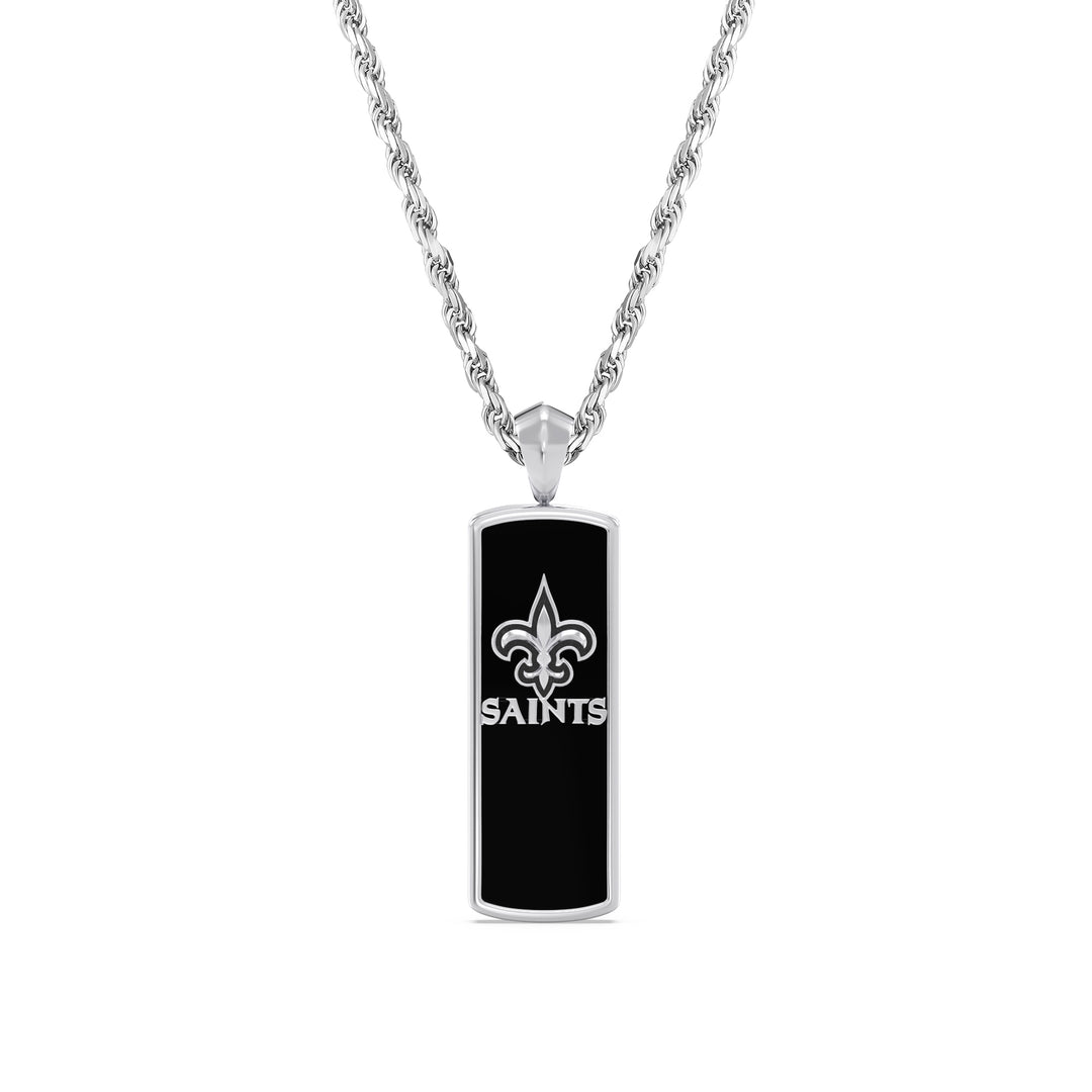 NFL NEW ORLEANS SAINTS UNISEX ONYX PENDANT
 with 1/10 CTTW Diamonds and Sterling Silver