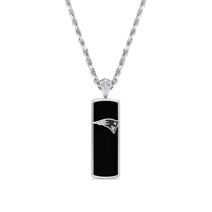 NFL NEW ENGLAND PATRIOTS UNISEX ONYX PENDANT 
with 1/10 CTTW Diamonds and Sterling Silver