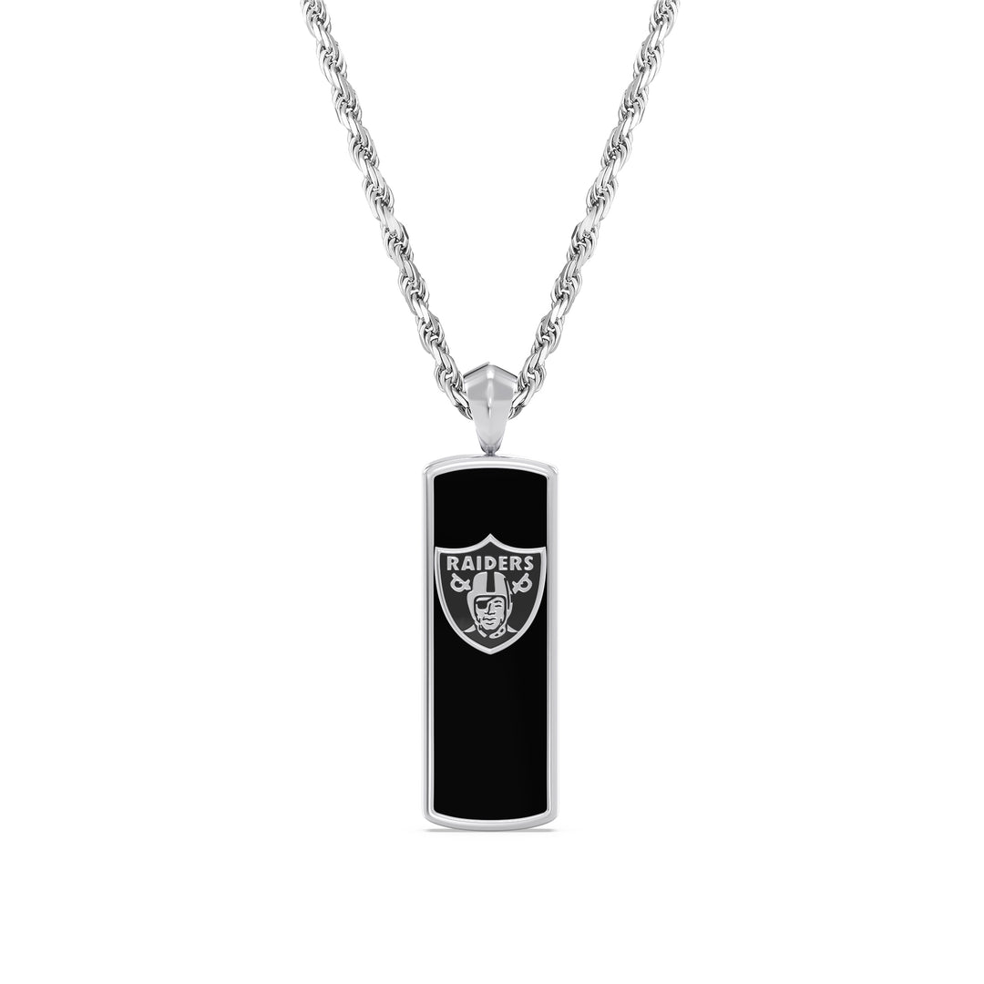 NFL LAS VEGAS RAIDERS UNISEX ONYX PENDANT
 with 1/10 CTTW Diamonds and Sterling Silver