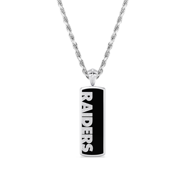 NFL LAS VEGAS RAIDERS UNISEX ONYX PENDANT
 with 1/10 CTTW Diamonds and Sterling Silver