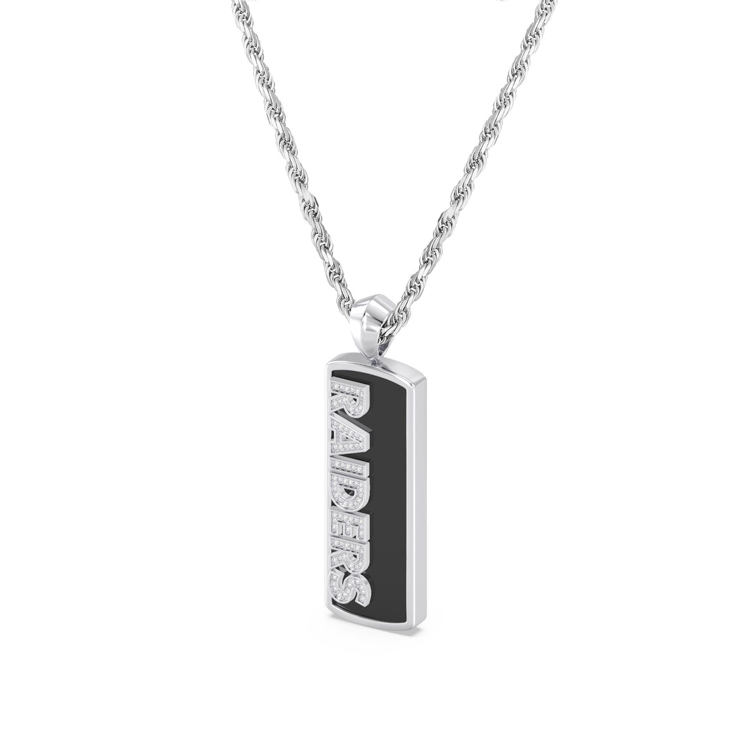 NFL LAS VEGAS RAIDERS UNISEX ONYX PENDANT
 with 1/10 CTTW Diamonds and Sterling Silver