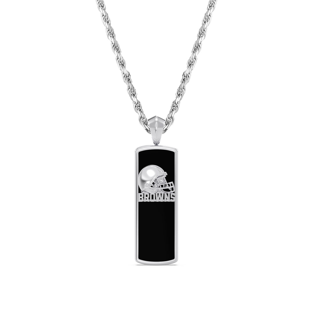 NFL CLEVELAND BROWNS UNISEX ONYX PENDANT
 with 1/10 CTTW Diamonds and Sterling Silver