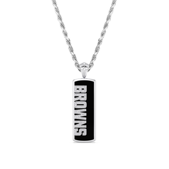 NFL CLEVELAND BROWNS UNISEX ONYX PENDANT
 with 1/10 CTTW Diamonds and Sterling Silver