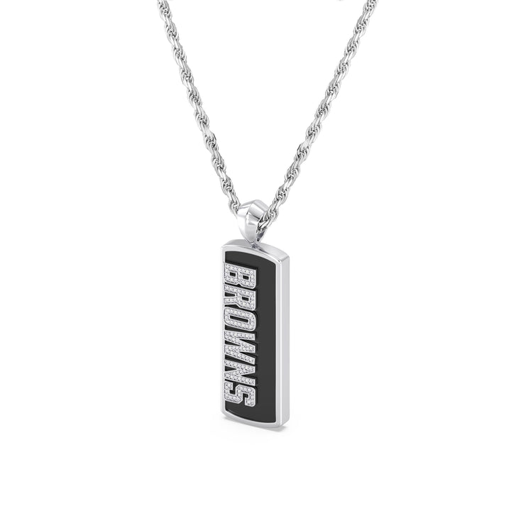 NFL CLEVELAND BROWNS UNISEX ONYX PENDANT
 with 1/10 CTTW Diamonds and Sterling Silver