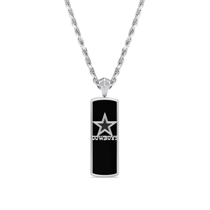 NFL DALLAS COWBOYS UNISEX ONYX PENDANT
 with 1/10 CTTW Diamonds and Sterling Silver