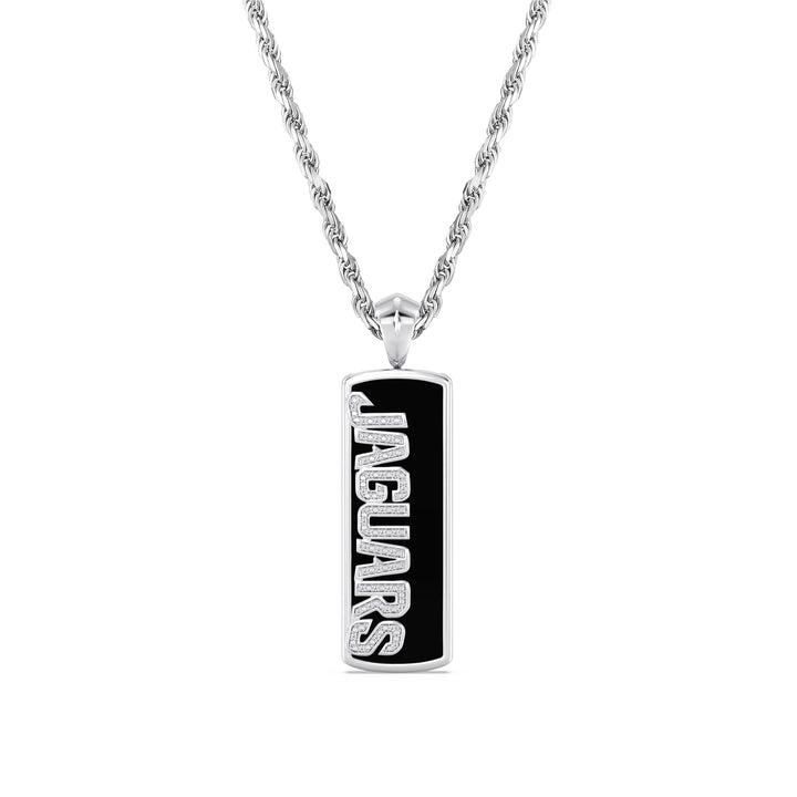 NFL JACKSONVILLE JAGUARS UNISEX ONYX PENDANT
 with 1/10 CTTW Diamonds and Sterling Silver