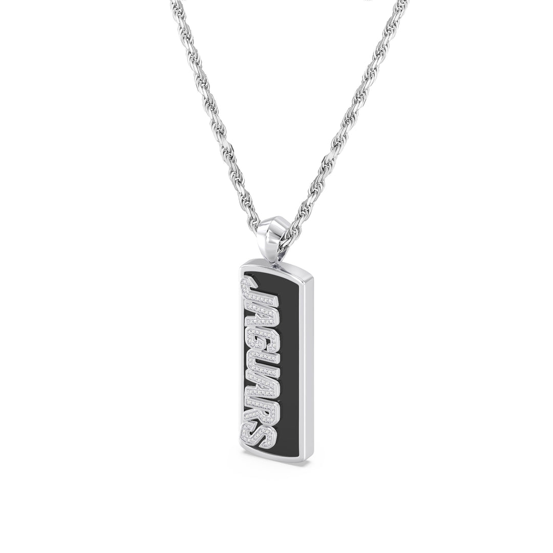 NFL JACKSONVILLE JAGUARS UNISEX ONYX PENDANT
 with 1/10 CTTW Diamonds and Sterling Silver