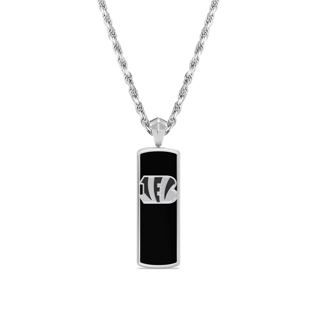 NFL CINCINNATI BENGALS UNISEX ONYX PENDANT
 with 1/10 CTTW Diamonds and Sterling Silver