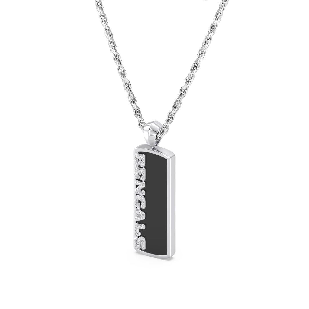 NFL CINCINNATI BENGALS UNISEX ONYX PENDANT
 with 1/10 CTTW Diamonds and Sterling Silver