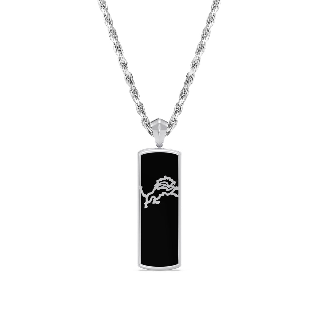 NFL DETROIT LIONS UNISEX ONYX PENDANT 
with 1/10 CTTW Diamonds and Sterling Silver