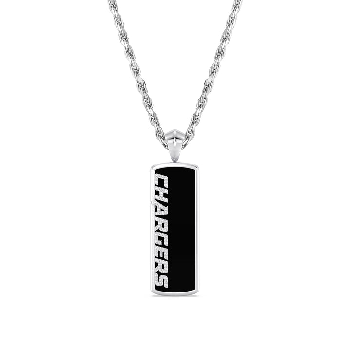NFL LOS ANGELES CHARGERS UNISEX ONYX PENDANT
 with 1/10 CTTW Diamonds and Sterling Silver
