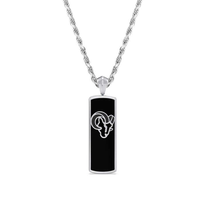 NFL LOS ANGELES RAMS UNISEX ONYX PENDANT 
with 1/10 CTTW Diamonds and Sterling Silver