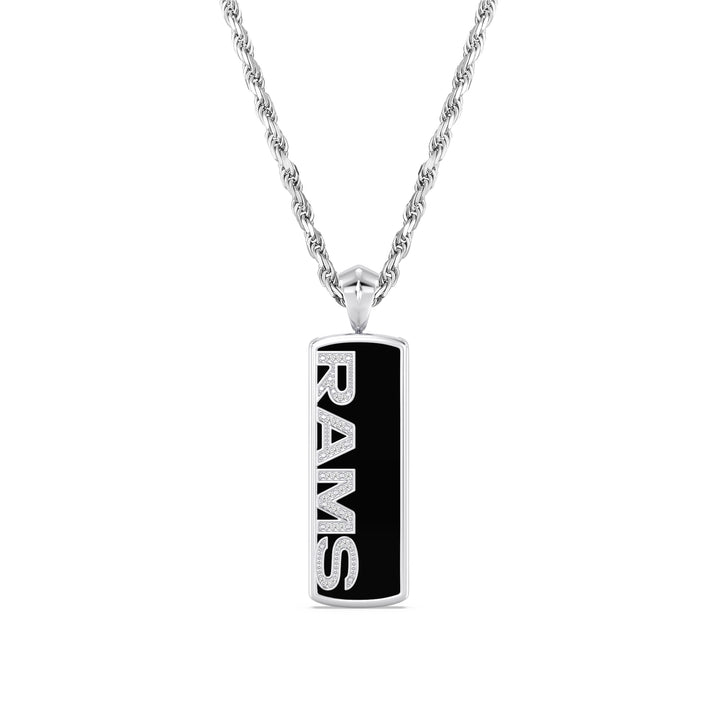 NFL LOS ANGELES RAMS UNISEX ONYX PENDANT 
with 1/10 CTTW Diamonds and Sterling Silver