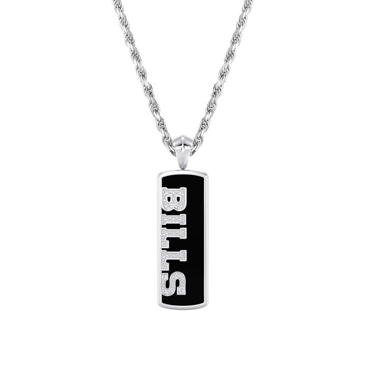 NFL BUFFALO BILLS UNISEX ONYX PENDANT 
with 1/10 CTTW Diamonds and Sterling Silver