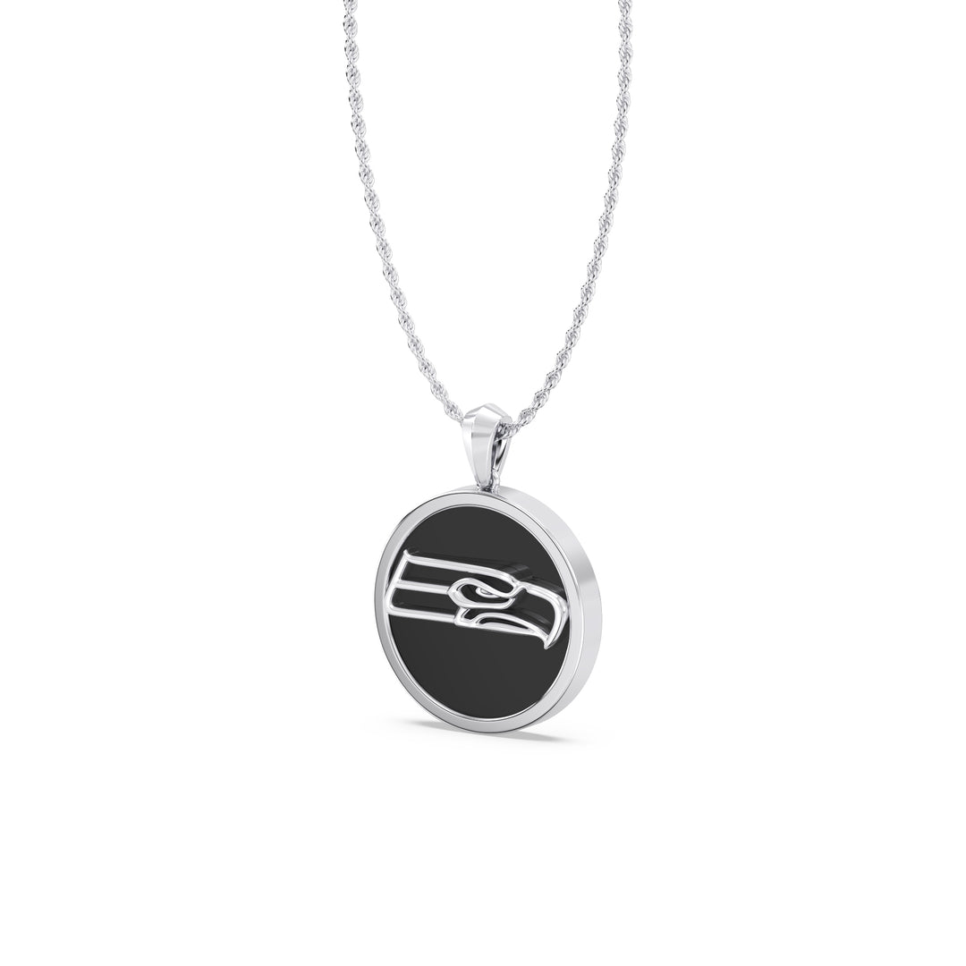 NFL SEATTLE SEAHAWKS UNISEX SILVER AND BLACK ONYX PENDNAT