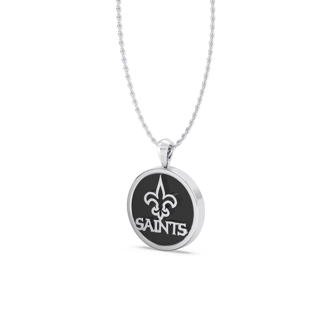 NFL NEW ORLEANS SAINTS UNISEX SILVER AND BLACK ONYX PENDNAT