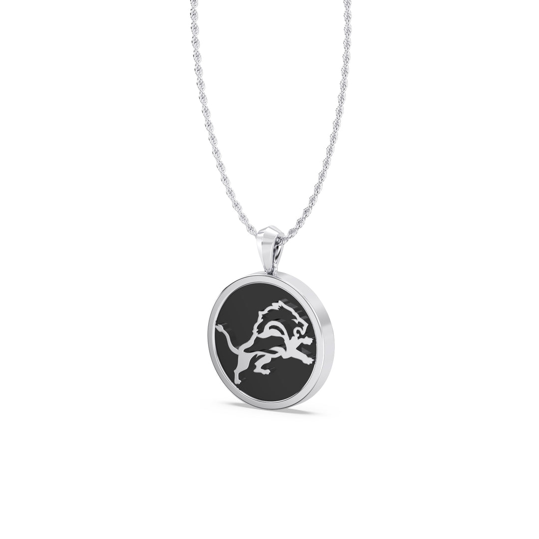 NFL DETROIT LIONS UNISEX SILVER AND BLACK ONYX PENDNAT