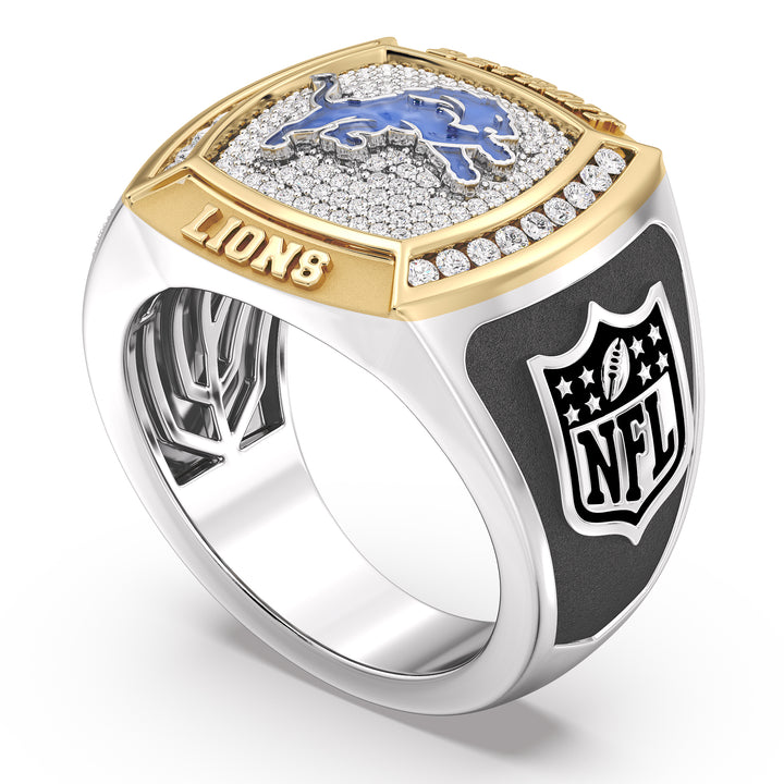 NFL DETROIT LIONS MEN'S TEAM RING with 1/2 CTTW Diamonds, 10K Yellow Gold and Sterling Silver