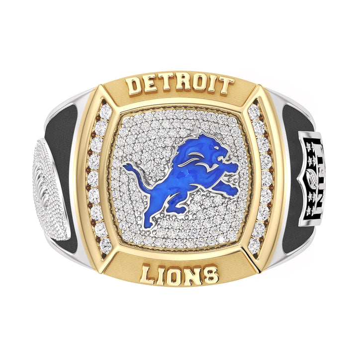 NFL DETROIT LIONS MEN'S TEAM RING with 1/2 CTTW Diamonds, 10K Yellow Gold and Sterling Silver