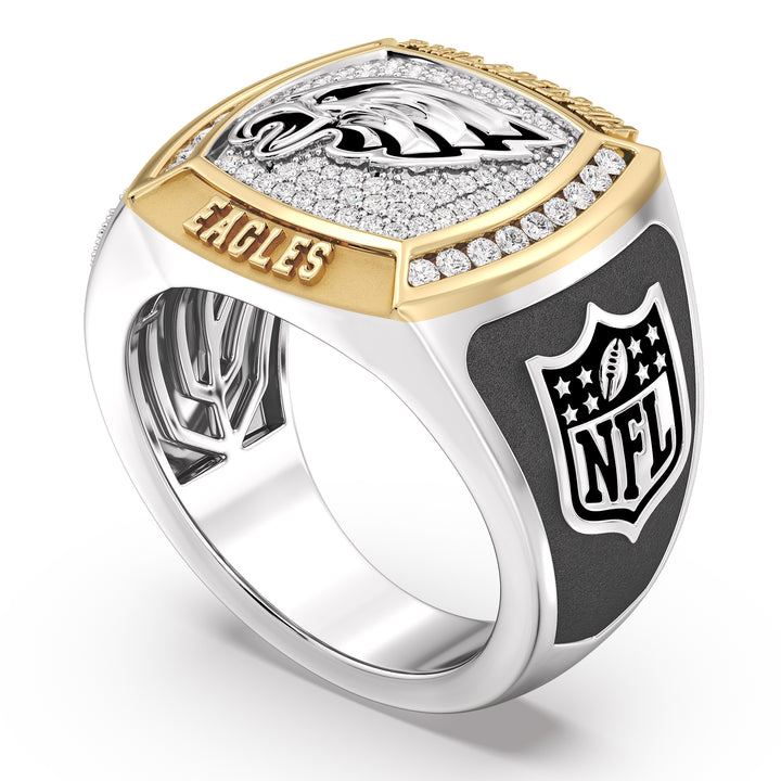 NFL PHILADELPHIA EAGLES MEN'S TEAM RING with 1/2 CTTW Diamonds, 10K Yellow Gold and Sterling Silver