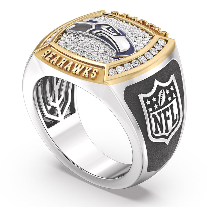 NFL SEATTLE SEAHAWKS MEN'S TEAM RING with 1/2 CTTW Diamonds, 10K Yellow Gold and Sterling Silver