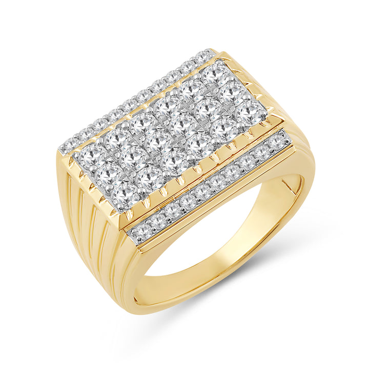 RECTANGULAR BLING MEN'S DRIPZ RING
with Cubic Zirconia Stones and 14K Yellow Gold over Sterling Silver