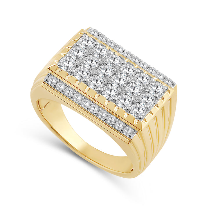 RECTANGULAR BLING MEN'S DRIPZ RING
with Cubic Zirconia Stones and 14K Yellow Gold over Sterling Silver