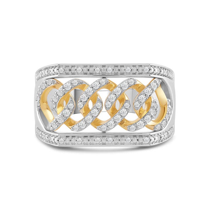 CUBAN UNISEX DRIPZ BAND RING with Cubic Zirconia Stones and 14K Yellow Gold over Sterling Silver